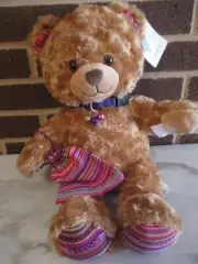 Build A Bear Worry Free Bear 16"-Southwest Highlights-Bell Collar-Drawstring Bag