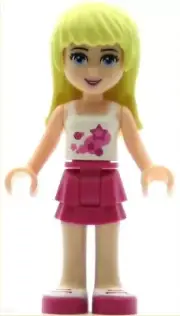LEGO Friends Minifigure Stephanie - Magenta Layered Skirt, White Top (Genuine)