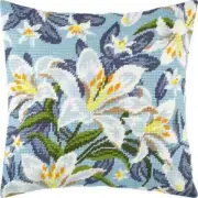DIY Needlepoint Kit "White lilies" Tapestry Pillow Cover Printed Canvas