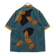 PRADA 21SS Leaf Pattern Open Collar Short Sleeve Open Collar Shirt Blue