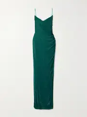 [Retrofête] Retrofête - Katya Draped Sequined Chiffon Gown - Emerald - small small Green