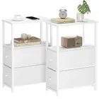 Small Narrow End Table, Set of 2, Side Table, Nightstand with 2 White Ordinary