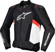 Alpinestars Missile V3 Motorcycle Leather Jacket, black-white-red, Size 54 for Men Black White Red