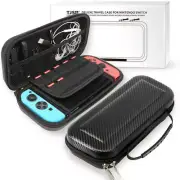 Nintendo Switch Black Carbon Fiber Carrying Bag Case +2pc Tempered Glass Screen