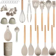 36pc Silicone Utensil Set - 446°F Heat Resistant Non-Stick Cooking Spatulas with Holder & Wooden Handle