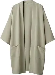 [HAORUN] Men Japanese Coat Kimono Top Jacket Long Cardigan Yukata Loose Retro Vintage Outwear Black