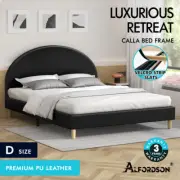 ALFORDSON Bed Frame Double Size Mattress Base Platform Black Leather CALLA