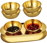 SOLUSTRE 6Pcs Stainless Steel Sauce Dip Bowls with Decorative Trays Small Soy Sauce Dishes for Ketchup Condiments Sushi Seasoning Elegant Appetizer Plates and Storage Trays