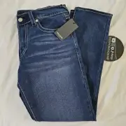 True Religion Geno Relaxed Slim Blue Jeans Big T Flap Slim Medium Lagoon Size 34