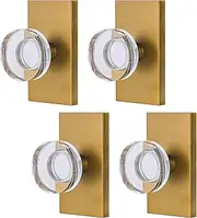 Newlaking Dummy Door Knob Set - Crystal Glass Non-Locking Door Handles for Bifold Closet Barn French Doors - Antique Brass Finish, Zero Scratch Installation, 4 Pack