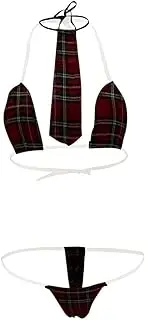 [Generic] Sparkly Lingerie for Women Red Plaid Sexy Underwear G-String Latex Bodysuit for Women Sexy