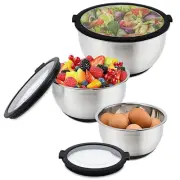 Stainless Steel Mixing Bowls with Transparent Lids Set, Nesting Metal Salad B...