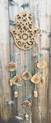Hamsa Hand Wood/Iron/Glass Windchime 32" x 7"