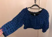 Mosaic Embroidered Blue and Black Scanlan Theodore Crop Top Size 12