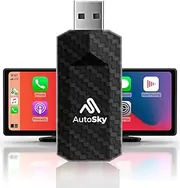 AutoSky Wireless CarPlay Adapter 2023 Pro Slim Edition - Smallest Newest and Fastest Wireless CarPlay Adapter - - Factory Wired CarPlay Cars – USB-A and USB-C Cables – Wired CarPlay Required