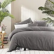 Amsons Queen Bed Quilt Cover Set - Grey Doona Cover - 100% Cotton Bedding & Linen - Textured Print Bedding Duvet Cover Sets (3PCs, Queen)