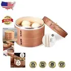 Premium Organic 11.8-Inch Dual-Layer Bamboo Steamer with 50 Liners & Chopsticks