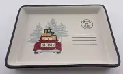 Hallmark Ceramic Christmas "Postcard" Trinket Tray - red truck, evergreen trees