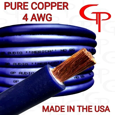 100 ft TRUE AWG 4 Gauge OFC COPPER BLUE Power Wire Ground Cable GP Car Audio