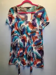 Nwt Bcbg Maxazria Large Dream Feather Print Top Short Sleeve Vneck 2767