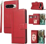 [YocoverTech] for Google Pixel 9 Pro XL 5G Case,for Pixel 9 Pro XL 5G Wallet Case[5 Card Slots+a Pocket+Mirror] PU Leather Folio Flip Magnetic Cover-Red