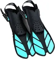 Snorkel Fins, Adjustable Fins Swimming Fins, Unisex Diving Fins for Adults with Mesh Pocket (Cyan-L/XL)