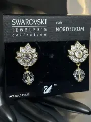 VTG SIGNED SWAROVSKI FOR NORDSTROM CRYSTAL LUCITE 14KT GOLD POST EARRINGS NEW
