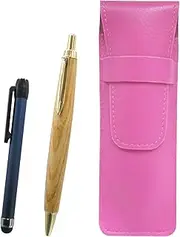 Pink Grain Leather Pen Case Metal Touch Stick Blue and Maple Wooden Axis Retro Ballpoint Pen Set SASP-ALL-HS47S