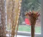 Window Sheer Geometry Curtains Voile Flocking Sheer Panel for Living Room