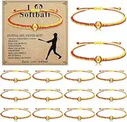 12 Pcs Softball Bracelet Bulk Softball Party Favor Team Gift Softball Charm Bracelet with Bracelet Inspirational Card for Group Player Gift, Large, paper, nylon rope, no gemstone