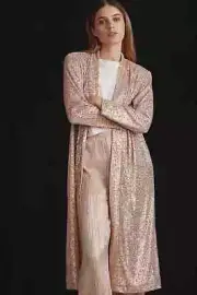 Anthropologie Mare Mare XL Sequin Duster Longline Jacket Cardigan Rose NWT