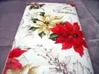 NEW Holiday POINSETTIA FLOWERS TABLECLOTH 52 X 70 RED GOLD Holly & Berries