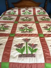 Kentucky Handcrafted Tulip Floral Patchwork Quilt Queen Size Dresden Plate