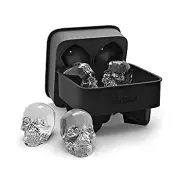 3D Skull Flexible Silicone Ice Cube Mold Tray, Makes Four Giant Skulls, Round Ic