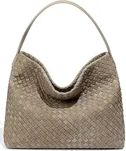 [Hzxsny] Women's Woven Shoulder Bag Handbags PU Leather Tote Bag Top-handle Shoulder Bag Soft Vegan Underarm Bag Woven Purse Clutch