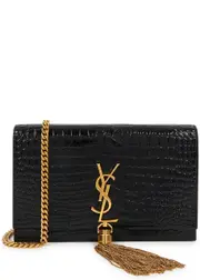 Saint Laurent Kate Crocodile-effect Leather Wallet-on-chain - Black - One Size One Size
