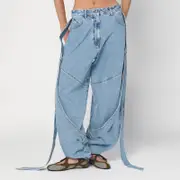 [The Attico] Wide light blue jeans with ribbons 27 Blue