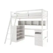Momo Solid Pine Loft Bed with Thermis Mattress - White