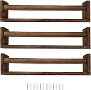 NIPUAEGO 3Pcs Floating Nursery Book Shelves, Natural Solid Wood Bookcase Decor Storage Organizer for Bedroom Bathroom Toy 10x10x42cm (Brown)