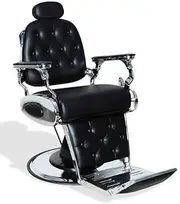KARMA AIRLIE Beach Premium Barber Chair Heavy Duty with Medical Grade Antimicrobial Vinyl, Tufted Back, Stainless Steel Finish, Adjustable Height, Black Vinyl Upholstery