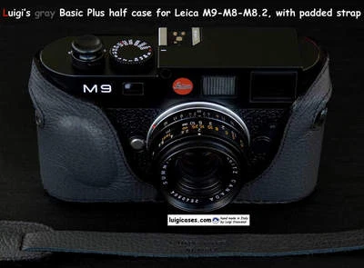 LUIGI's NEW GRAY BASIC PLUS ITALIAN CASE for LEICA M9-M8,HANGING BACK,WITH STRAP