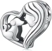 [ShiYu] Girls and Dog Heart Charm for Pandora Bracelet, 925 Sterling Silver Pet Heart Charms Pendant for Women Jewellery Gift, Silver, No Gemstone