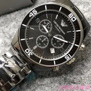 EMPORIO ARMANI 亞曼尼 陶瓷轉盤-霸氣三眼石英男錶 ar1421