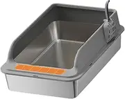 Yajuyi Open Litter Box Semi Enclosed Cat Sandbox Cat Sand Basin Kitty Litter Pan with Spade, Dark Gray