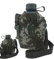 Outdoor Army Cantine Metal Hydration Bottle, Trekking Sports Bottle, Camouflage Bag Adventure Equipment, Portable Water Canteen, Soldier Bottle Carry Strap, Thermal Liquid Holder, 1L, Cup for