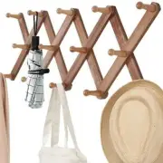 Expandable Coat Rack Natural X-Shaped Wall Mounted Wooden Hooks Organize New