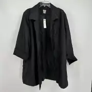 Chicos Womens Open Front Topper Jacket Size 3 US XL Black Lagenlook Scandi Lagom