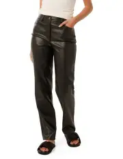 [Forever New] Una Vegan Leather Straight Leg Pants in Black