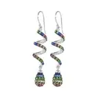 14K White Gold Plated Multi Color Spiral Shape Crystal Drop Dangle Hook Earrings