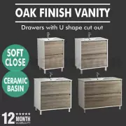 Freestanding Vanity Ceramic Basin Oak Timber Finish Soft Close Drawer Leg